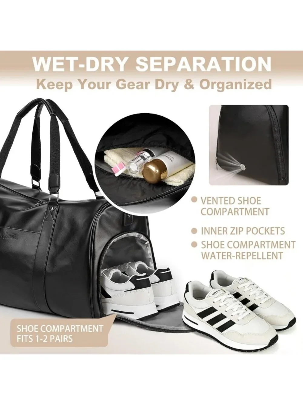 Versatile 3-in-1 Leather Duffle Bag for Travel, Gym, Overnight & Weekender Use
